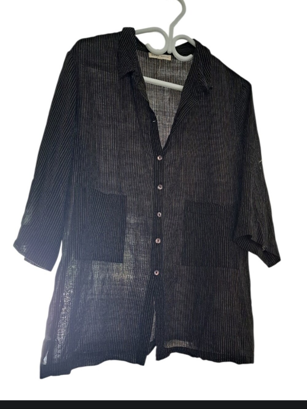 Relaxed Black Pinstripe Button-Down Shirt